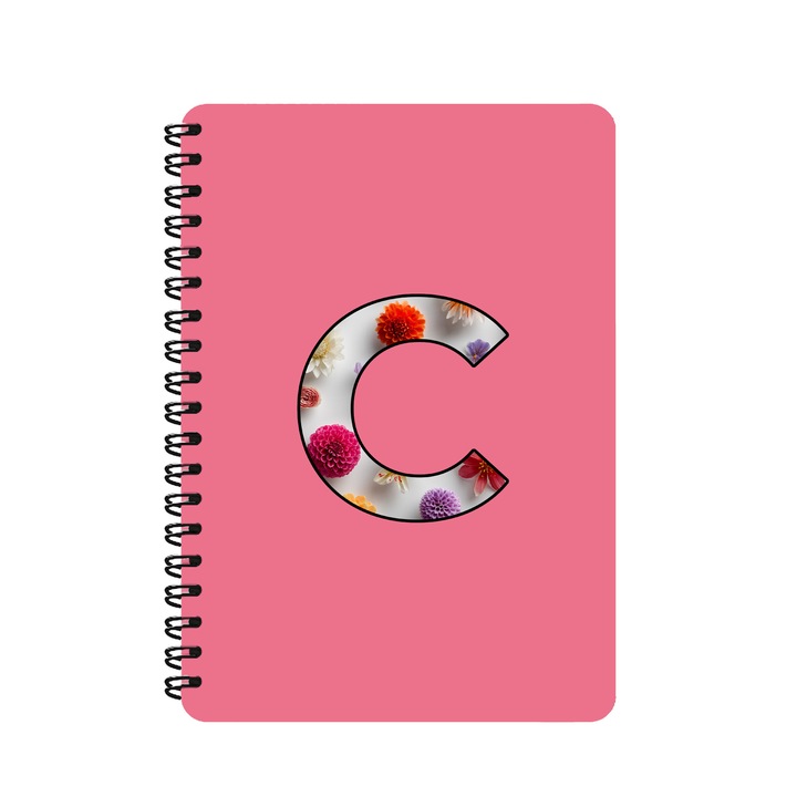 Agenda A5, Litera C, Design Floral, Coperta Mdf, Spira Metalica, 130 Pagini