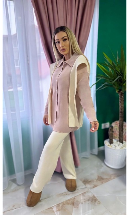 Плетен комплект за жени, Intisimo, Екрю/Розов, 2 части, Универсален 36-42