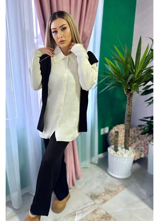 Дамски плетен комплект, Intisimo, Две части, Черно/Бяло, Универсален