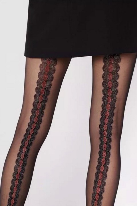 Ciorapi fini cu dunga modelata la spate - Fiore Corallo, 2-S, Negru/Rosu, Rosu/Negru, 2-S