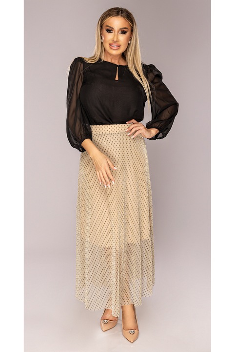 Fusta dama, lunga, aurie, cu buline, din lurex, talie elastic, One Size