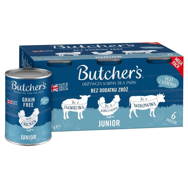 Hrana Umeda pentru Caini Butcher's Original Junior Mega Pack Mix 6 x 400G