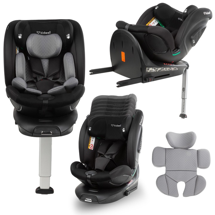 Scaun auto Kidwell GoCar, i-Size, NEGRU-GRI, pentru copii 40-135 cm, rotativ 360°