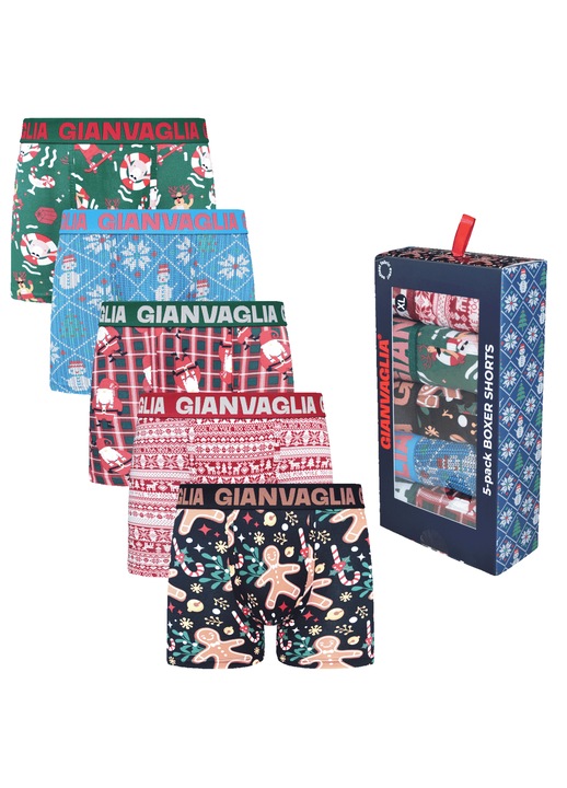 Set de 5 boxeri barbati cu cutie cadou, Multicolor