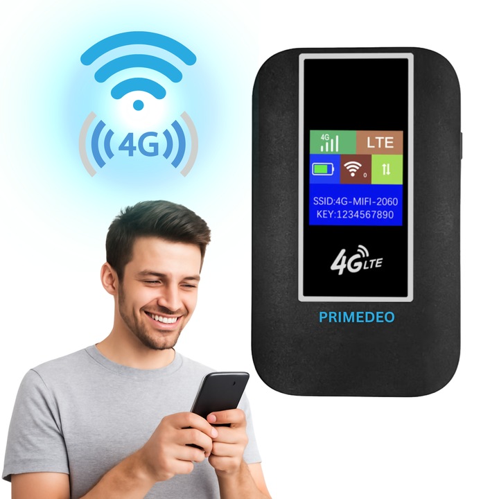 4G LTE Джобен WIFI модем, с батерия и слот за SIM карта, Множество връзки, LCD екран, Type C, Преносим, лесен за използване, висока скорост