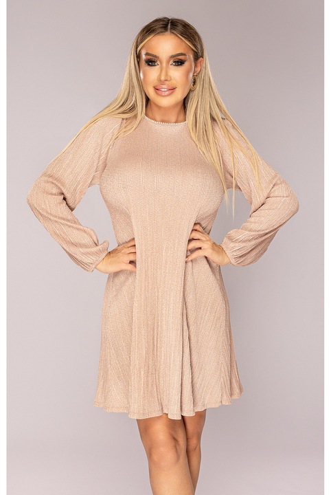 Rochie dama, roze, cu maneci lungi, scurta, lurex, One Size