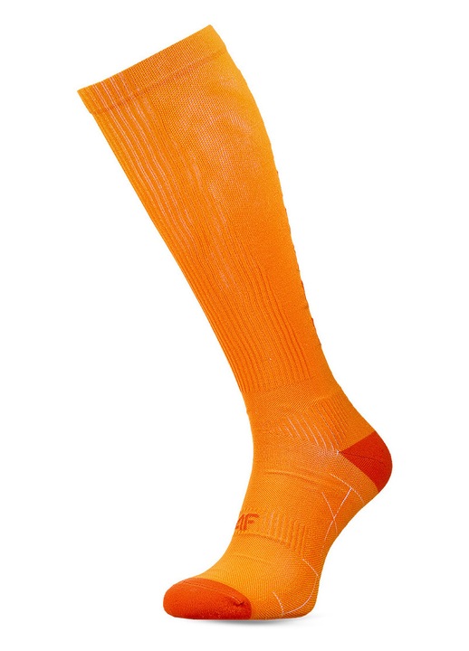 Унисекс чорапи за компресия за бягане 4F, синтетичен материал, оранжев, бързосъхнещи, до коляното, размери 35-46, SS25