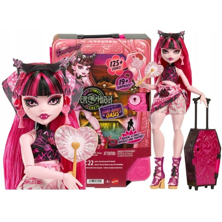 Set Papusi Monster High S7 Draculaura cu valiză, accesorii pentru vacanțe