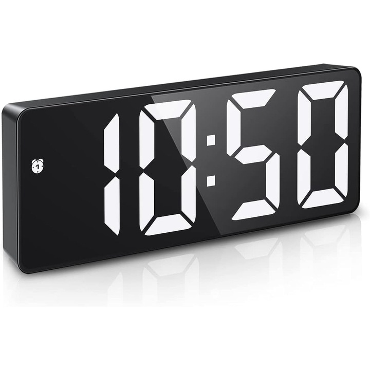 Ceas de masa digital SuooTci, alarma, afisaj LED, negru, 16x6x2.5cm