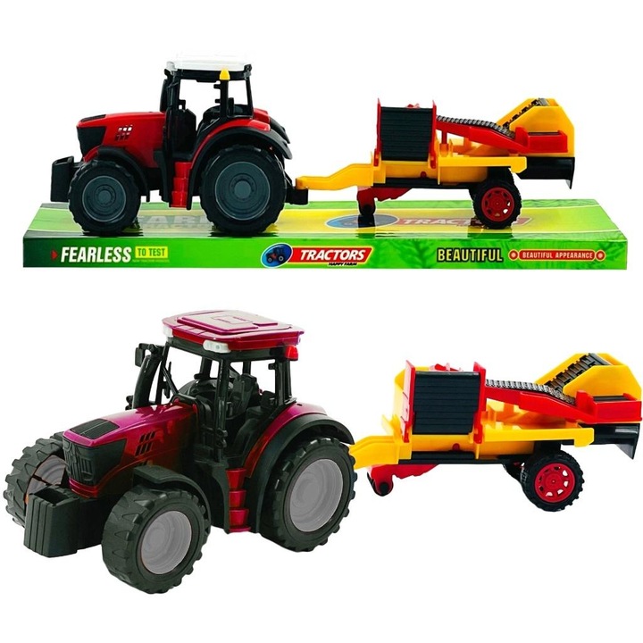 Set Traktor cu Masina Agricola, TRIFOX, Culoare rosie sau verde, Dimensiuni 36x11x9cm