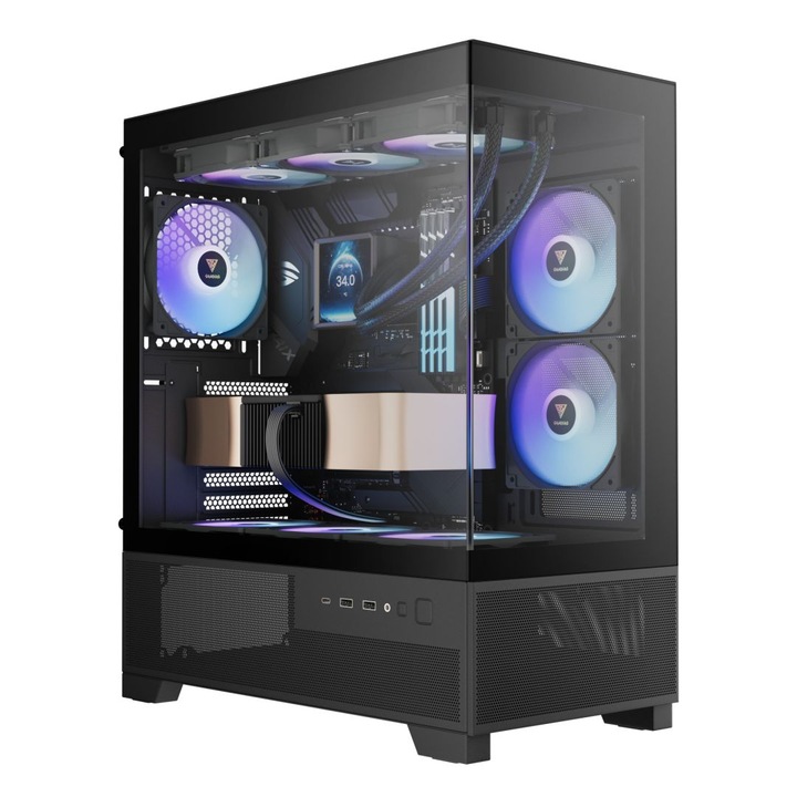 Gamdias Aura GC12 ARGB Tempered Glass Black, 295789, Ház