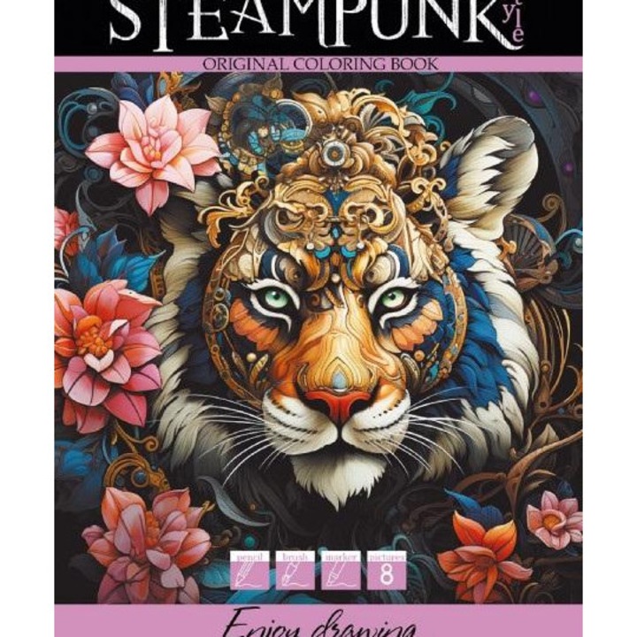 Caiet de colorat A4, FRESH, 8 ilustratii, stil steampunk, tigru