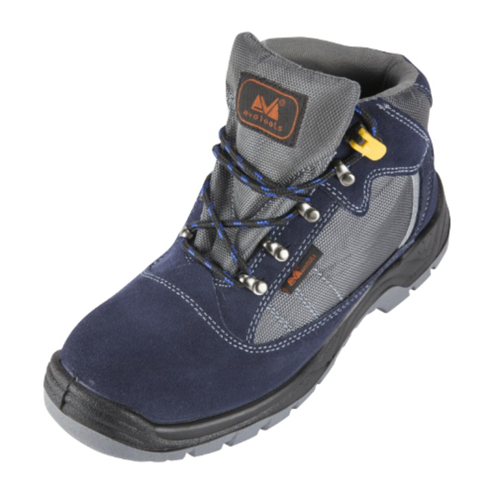 Bocanci de protectie cu bombeu metalic, Evotools, Talpa injectata PU din piele intoarsa, 40 EU, Bleumarin