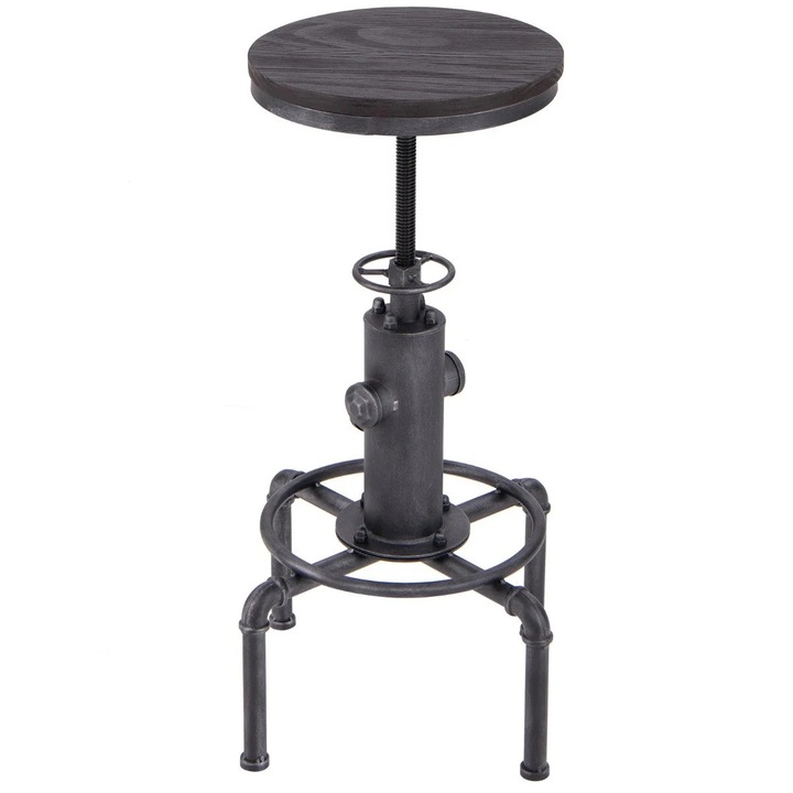 Регулируем по височина бар стол от дърво и метал