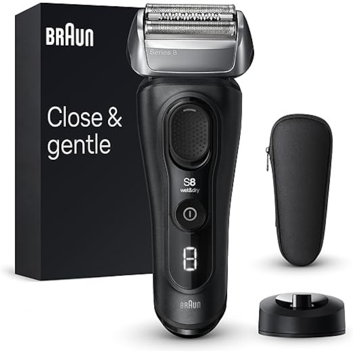 Aparat de ras electric Braun Series 8, 4 elemente de barbierire, trimmer de precizie, negru, autonomie 60 minute