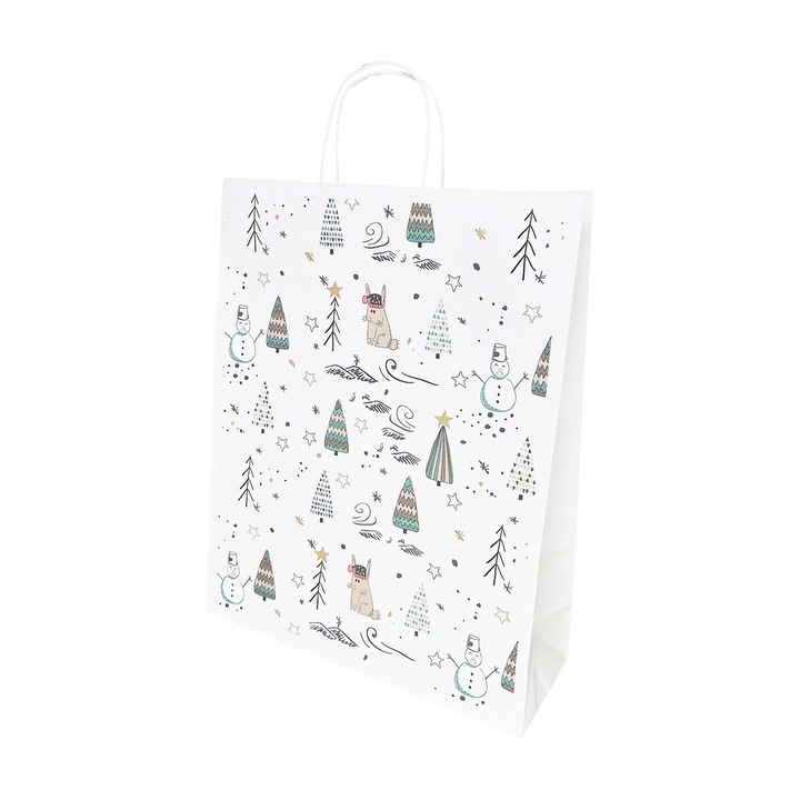 Set 200 bucati Pungi Hartie Model 15 Craciun, 32 x 41 x 12cm, kraft Alb