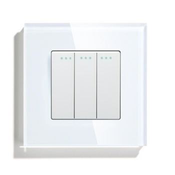 Intrerupator mecanic triplu cap scara M1, Alb cu rama de sticla Intrerupator mecanic triplu cap scara M1, Alb cu rama de sticla