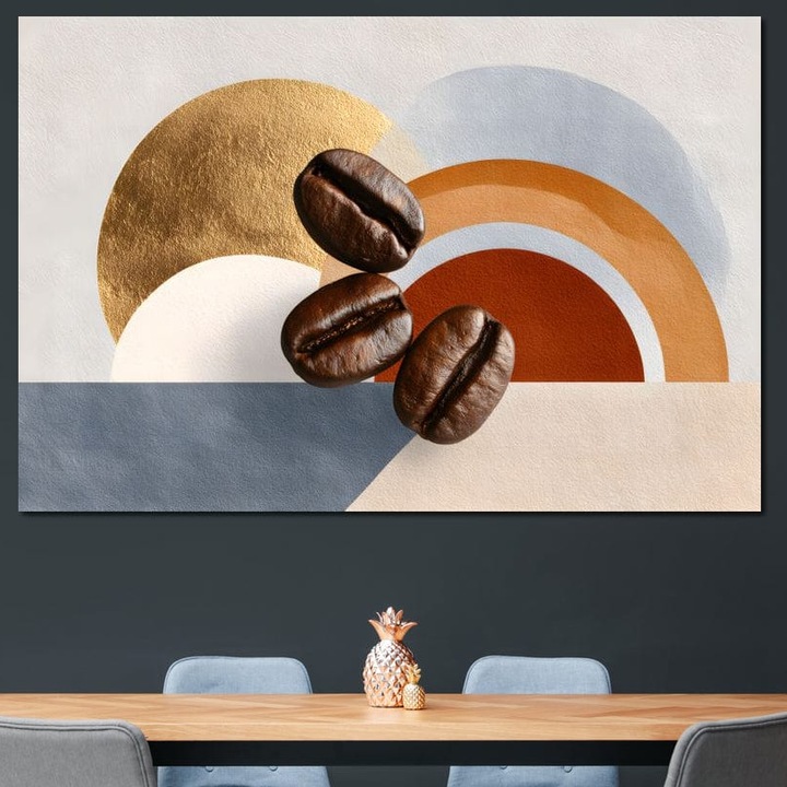 Tablou Canvas Premium, LuxCanva® N1152, Aroma de Altadata, 100 X 150 CM, Panza Bumbac 100% 400g/m2, Sasiu Lemn, Cafea, Boabe, Matinal, Minimalist, Abstract, Modern, Infuzie, Forme, Cafenea, Pub, Bar, Lounge, Restaurant, Bucatarie
