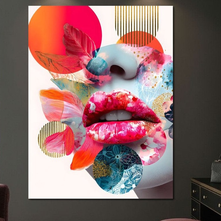 Tablou Canvas Premium, LuxCanva® G1233, Euforia Buzelor, 75 X 100 CM, Panza Bumbac 100% 400g/m2, Sasiu, Lemn, Pop Art, Senzual, Floral, Abstract, Expresivitate, Culoare, Dorinta, Acvatic, Vis, Fluture, Seductie, Sarut, Neon, Salon, Living, Dormitor