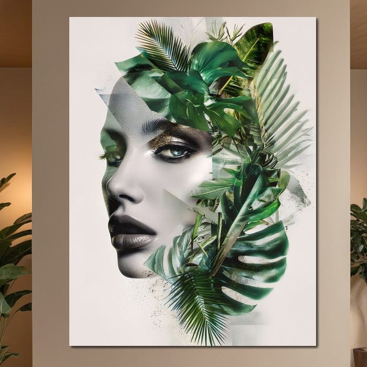 Tablou Canvas Premium, LuxCanva® G1237, Respiratia Padurii, 45 X 60 CM, Panza Bumbac 100% 400g/m2, Sasiu, Lemn, Verde, Interior, Natura, Privire, Botanic, Frunze, Muza, Tropice, Eteric, Organic, Luxuriant, Vegetal, Salon, Living, Dormito