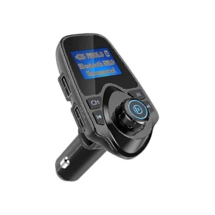 Transmitator FM Bluetooth auto, adaptor audio, 2 in 1, negru