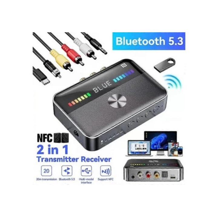 Receiver si Transmitter Bluetooth 5.3 2-in-1 cu NFC si HiFi Aux Stereo Audio Adapter, multicolor