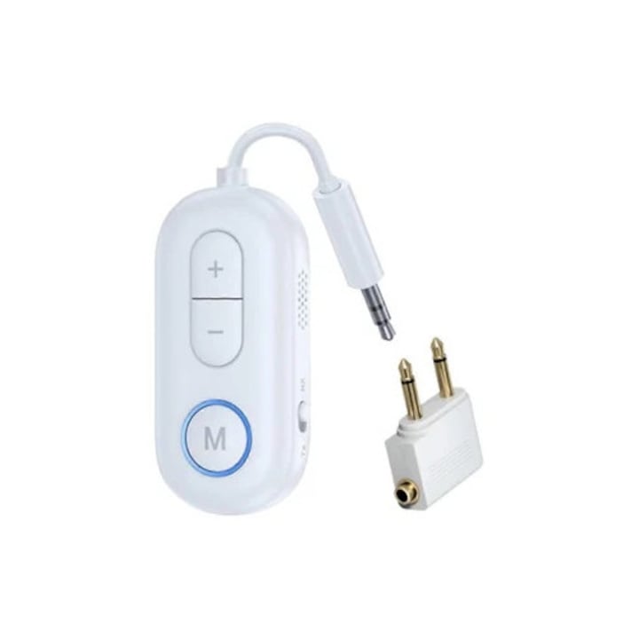 Transmitator si receptor audio Bluetooth, adaptor stereo cu microfon, alb