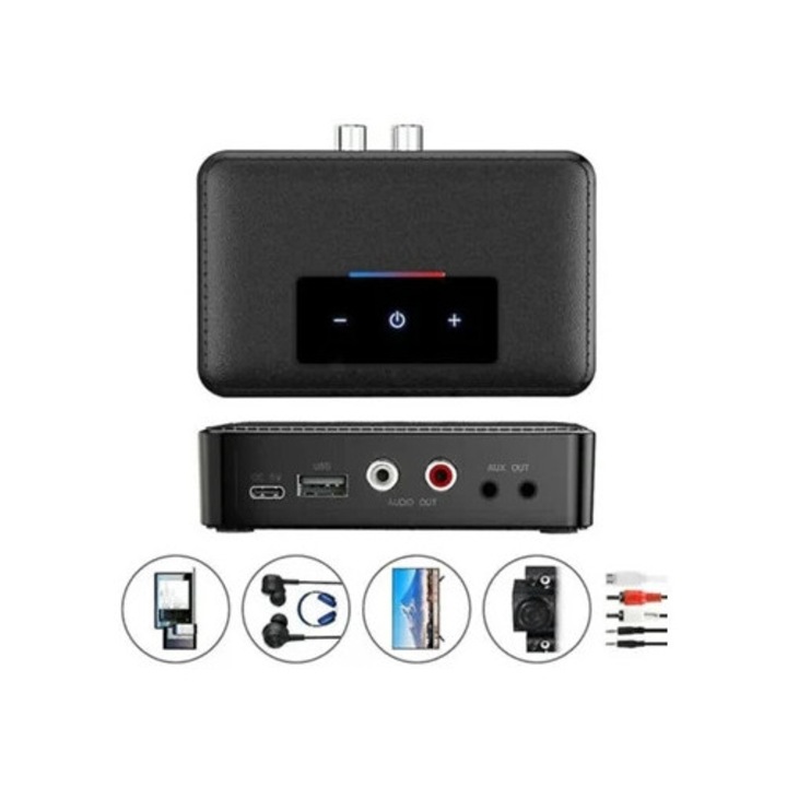 Bluetooth 5.0 adó és vevő, 3.5mm Aux audio adapter NFC-vel 2 RCA-hoz