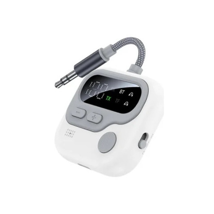 Adaptor Bluetooth cu Display LED 5.4 Transmitator Recepator 3.5mm, alb