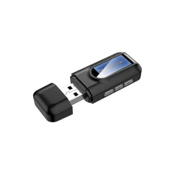 Transmitator si receptor Bluetooth 5.0, adaptor wireless 2-in-1, display LCD, intrare 3.5mm AUX