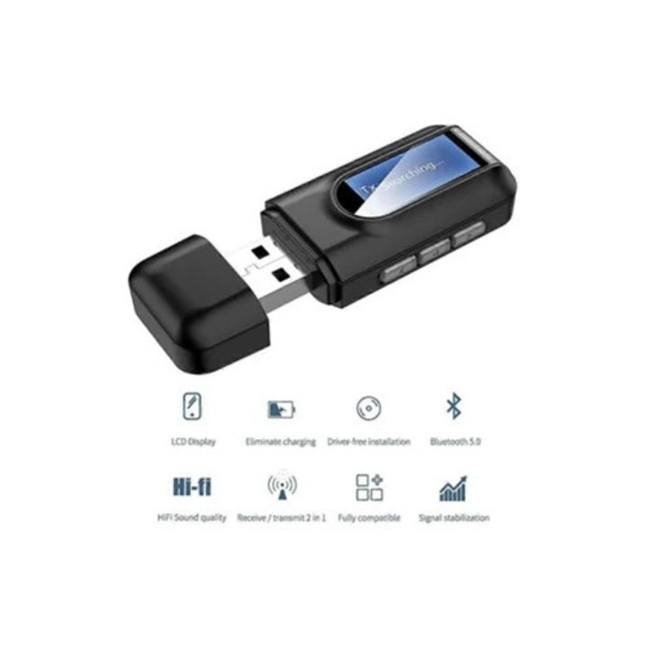 Bluetooth 5.0 audio adapter, vezeték nélküli, multifunkcionális, fekete