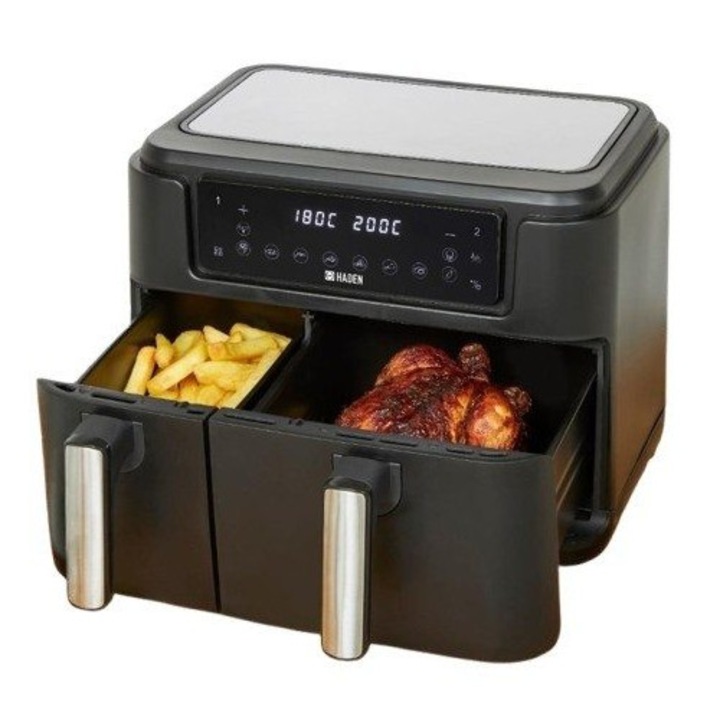 Фритюрник, HADEN, Air Fryer 9.5л, 2400W, 2 коша 3.5л и 6л, черен
