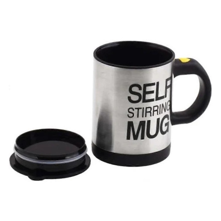 Cana termica din inox cu amestecare automata, set pentru birou, argintiu/negru