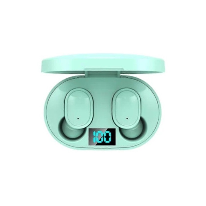 Casti Wireless TWS Bluetooth cu Display LED E6s, verde