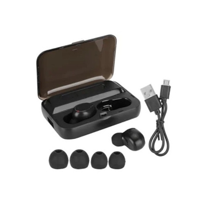 Vezeték nélküli fülhallgató, Bluetooth 5.0, Sztereó binaurális, Fekete, digitális kijelzővel