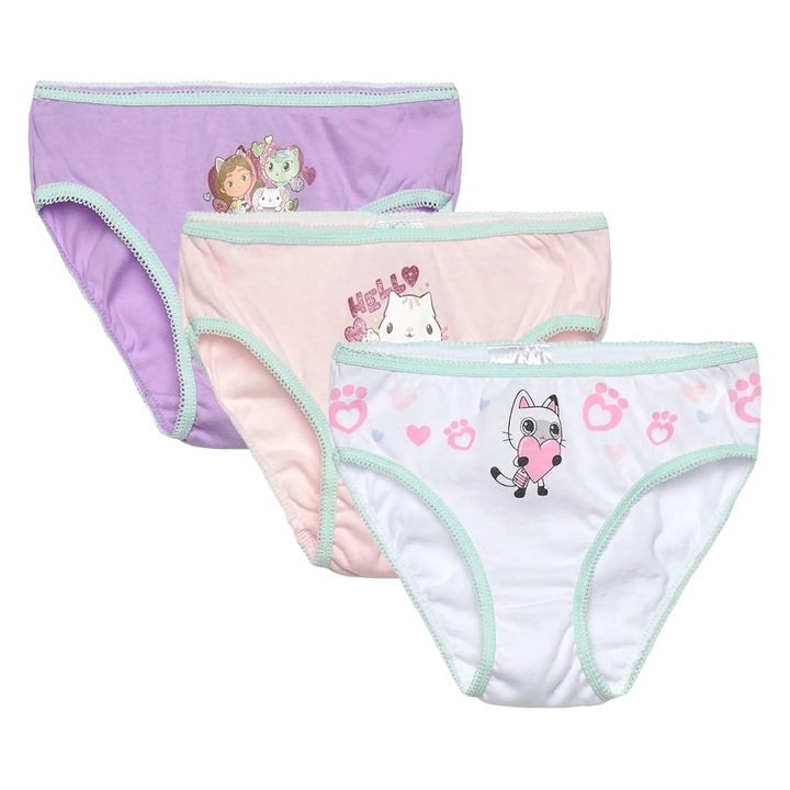 Set 3 perechi chiloti pentru fete din bumbac Gabby's Dollhouse Mov 98-104 cm