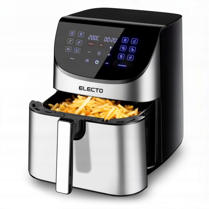 Фритюрник с горещ въздух ELECTO AIRCRISP 2000W, 8L, Air Fryer, без мазнина, цифров екран, 14 автоматични програми, технология Rapid Air 360°