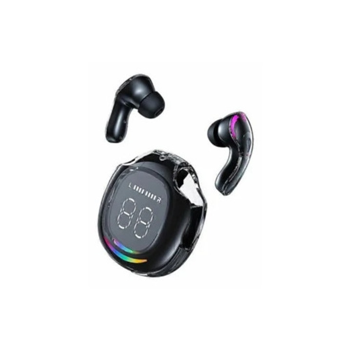 Casti Wireless 5.4 cu Iluminare Ambientala, Control Touch, Display Digital, pentru Sport si Gaming