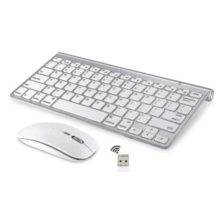 Set tastatura si mouse wireless silentios 2.4G, pentru Apple Macbook, alb