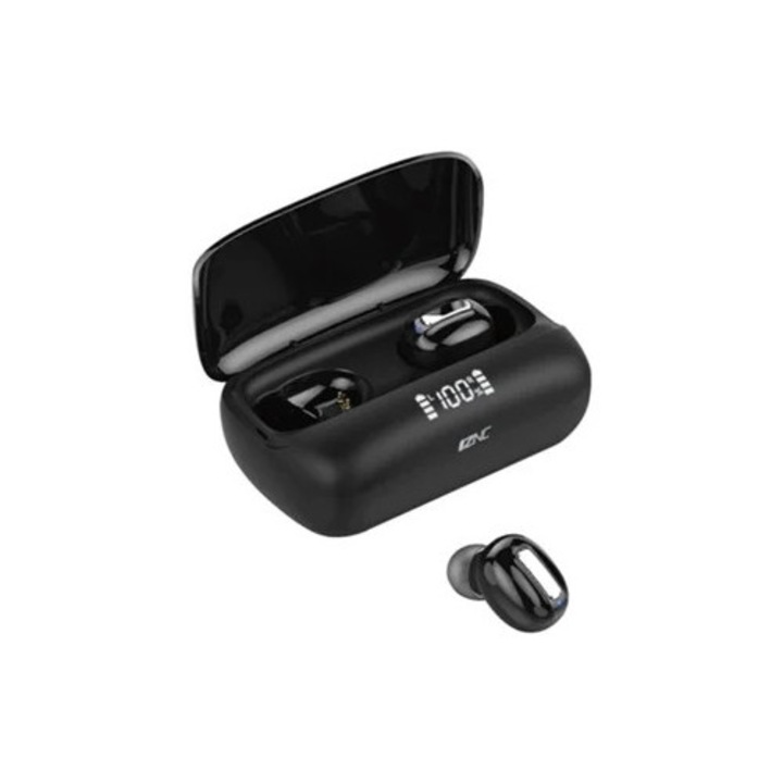 Vezeték nélküli fülhallgató, Bluetooth 5.0, LED kijelzővel, sporthoz, fekete