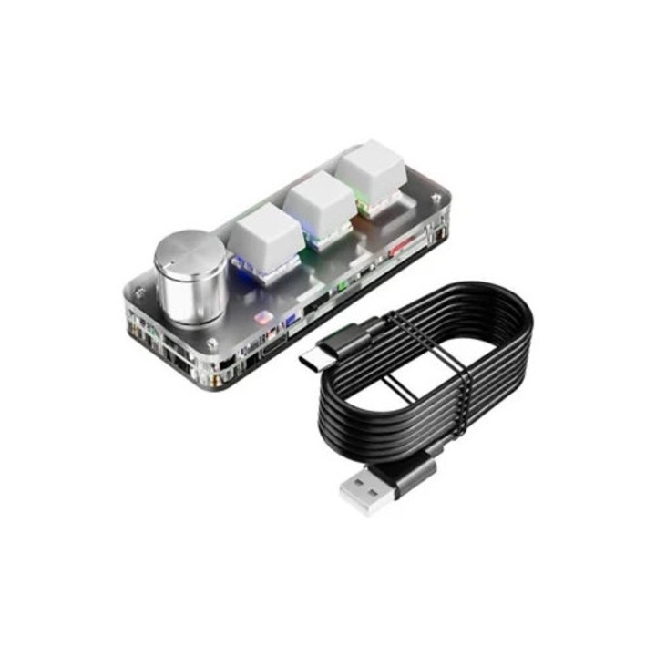 Tastatura mecanica mini cu 3 taste si 1 buton macro, Bluetooth, alb