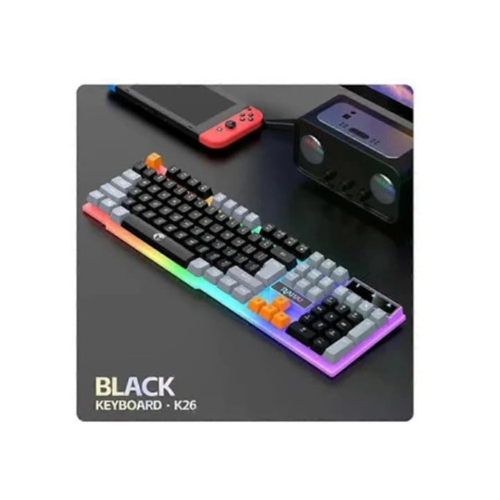 Tastatura, efecte de iluminare ambientala RGB, senzatie mecanica, conexiune prin cablu, negru