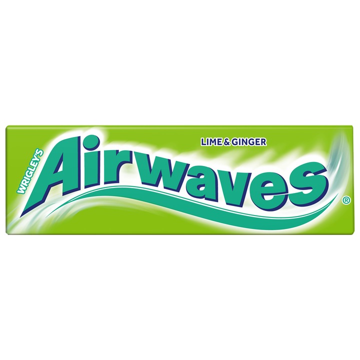 Guma de mestecat fara zahar, Airwaves lime si ghimbir, 14g, set de 10 drajeuri