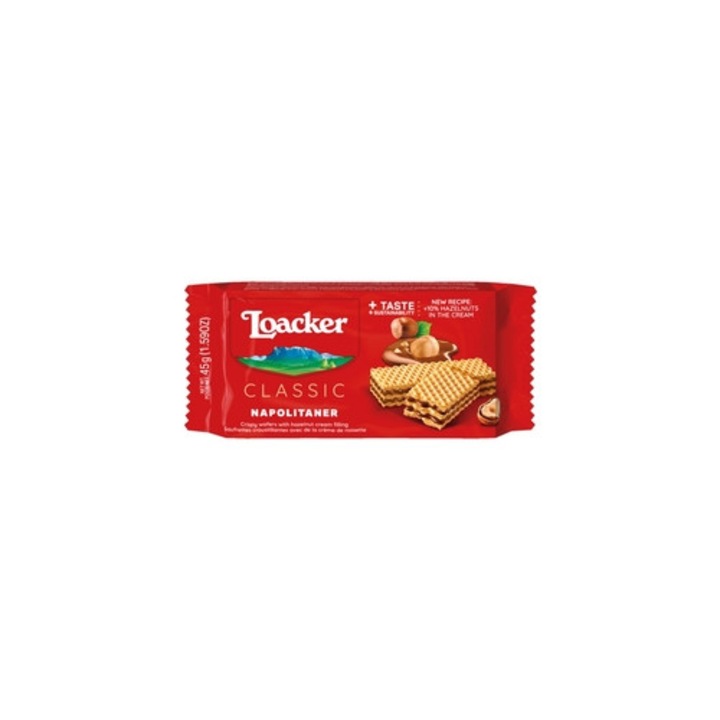 Napolitane Loacker45 g, cu crema de alune, fara conservanti, Austria