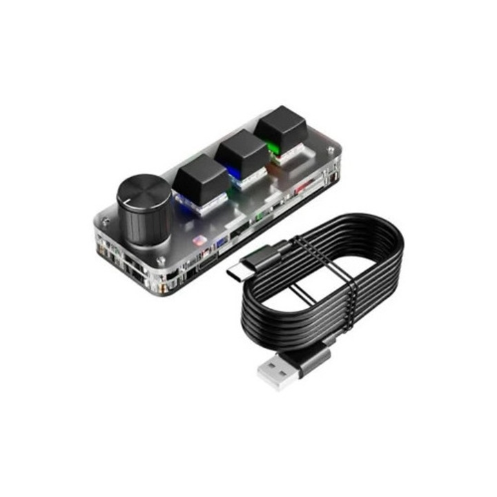 Tastatura mecanica mini, 3 taste, 1 buton macro, Bluetooth, neagra