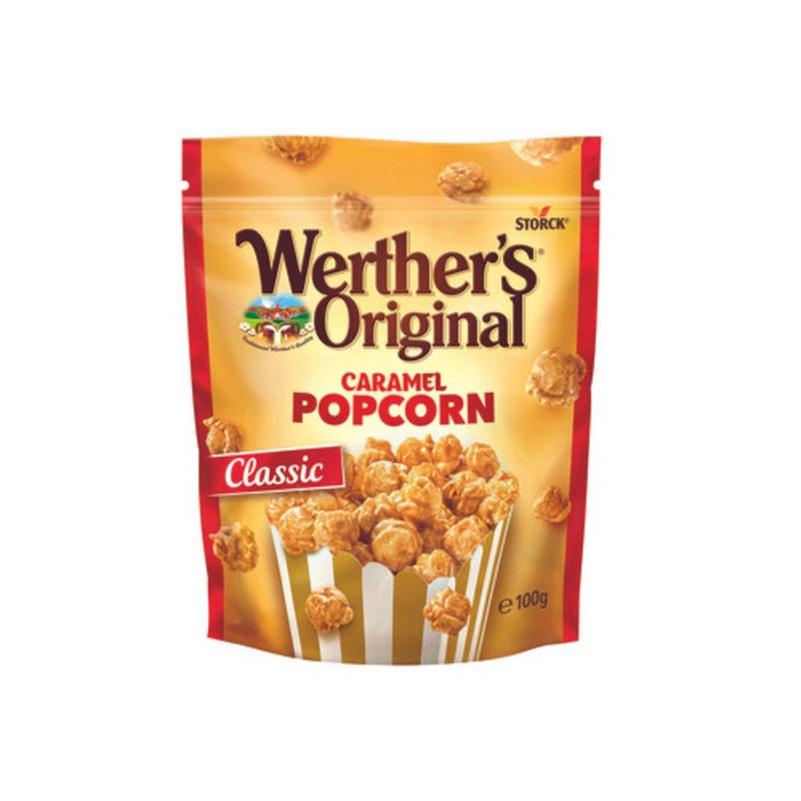 Popcorn caramelizat Werther's Original 100g, cu ingrediente de calitate, poate contine nuci