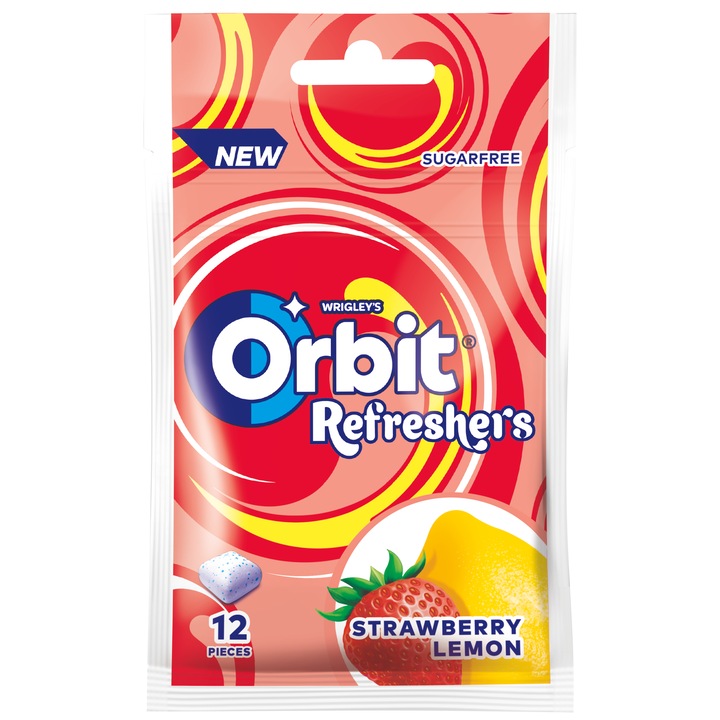 Orbit Refreshers Set Guma de mestecat fara zahar, capsuna, lamaie, 26g
