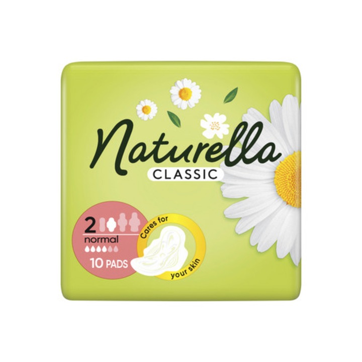 Naturella Classic Normal Camomile, дамски превръзки с крилца, 10 броя, висока абсорбция, ароматизирани