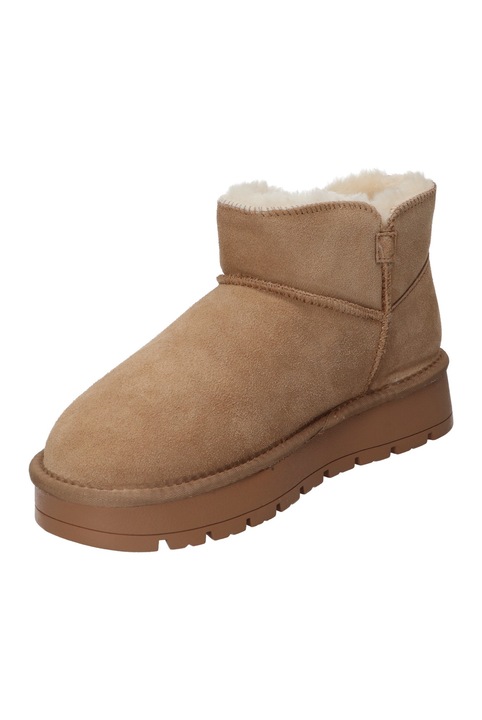 Ghete de iarna Dama, American Club, Cy184, Piele Naturala, Slip-On, EMU, Izolati cu blana, Maro camel