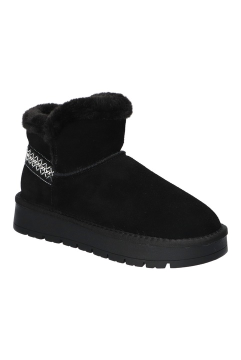 Ghete de iarna Dama, American Club, Cy183, Piele Naturala, Slip-On, EMU, Izolati cu blana, Negru